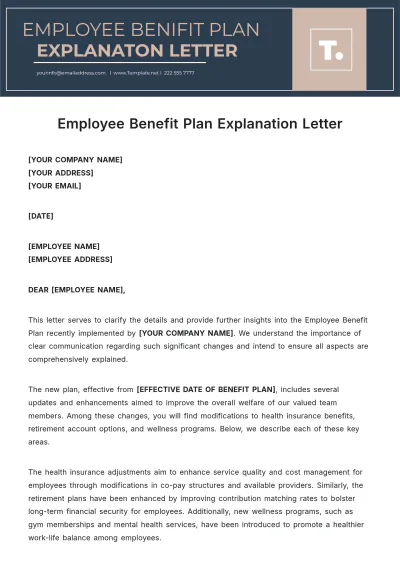 Free Employee Benefit Plan Explanation Letter Template to Edit Online