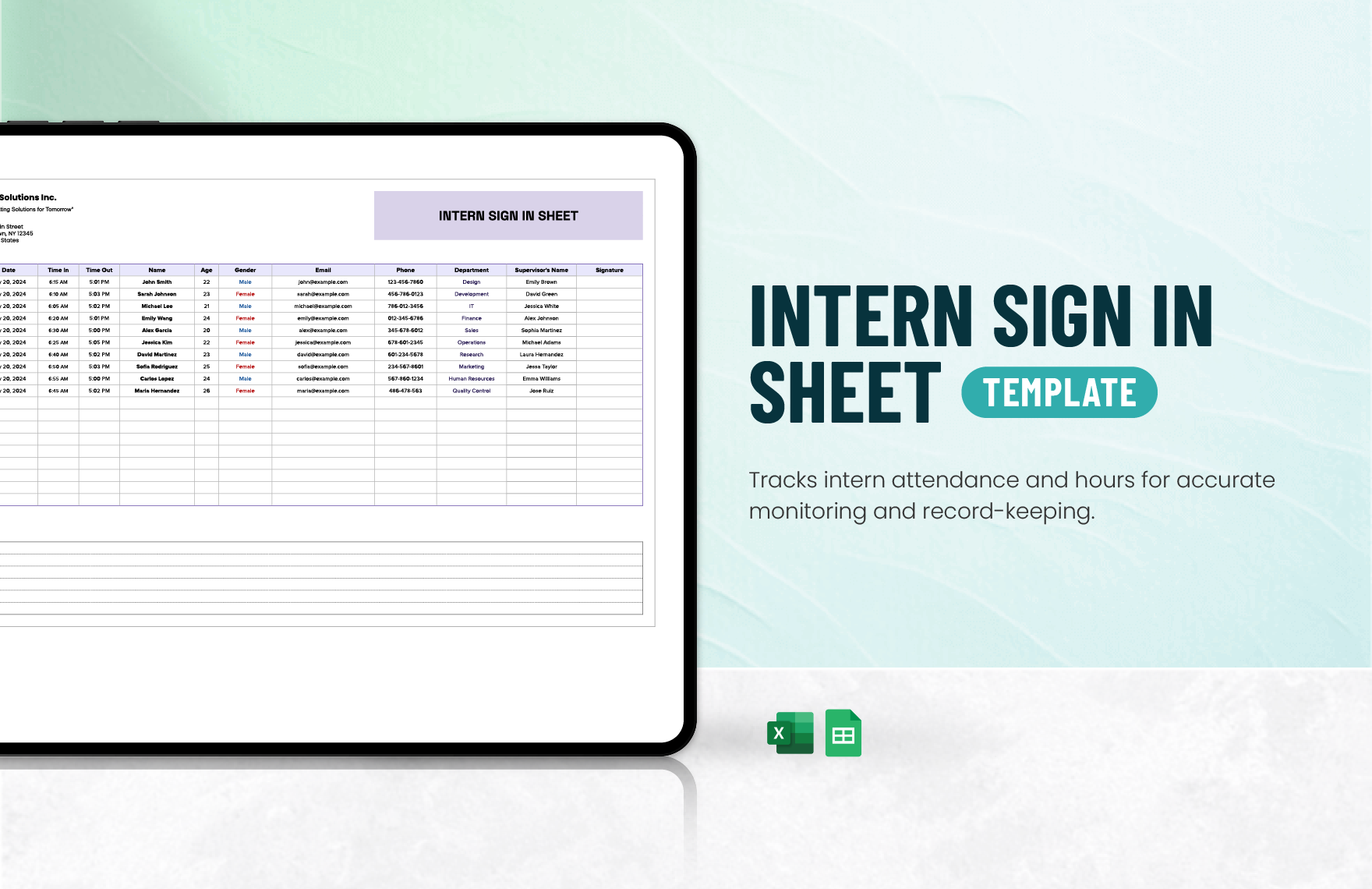 Free Intern Sign in Sheet Template in Excel, Google Sheets