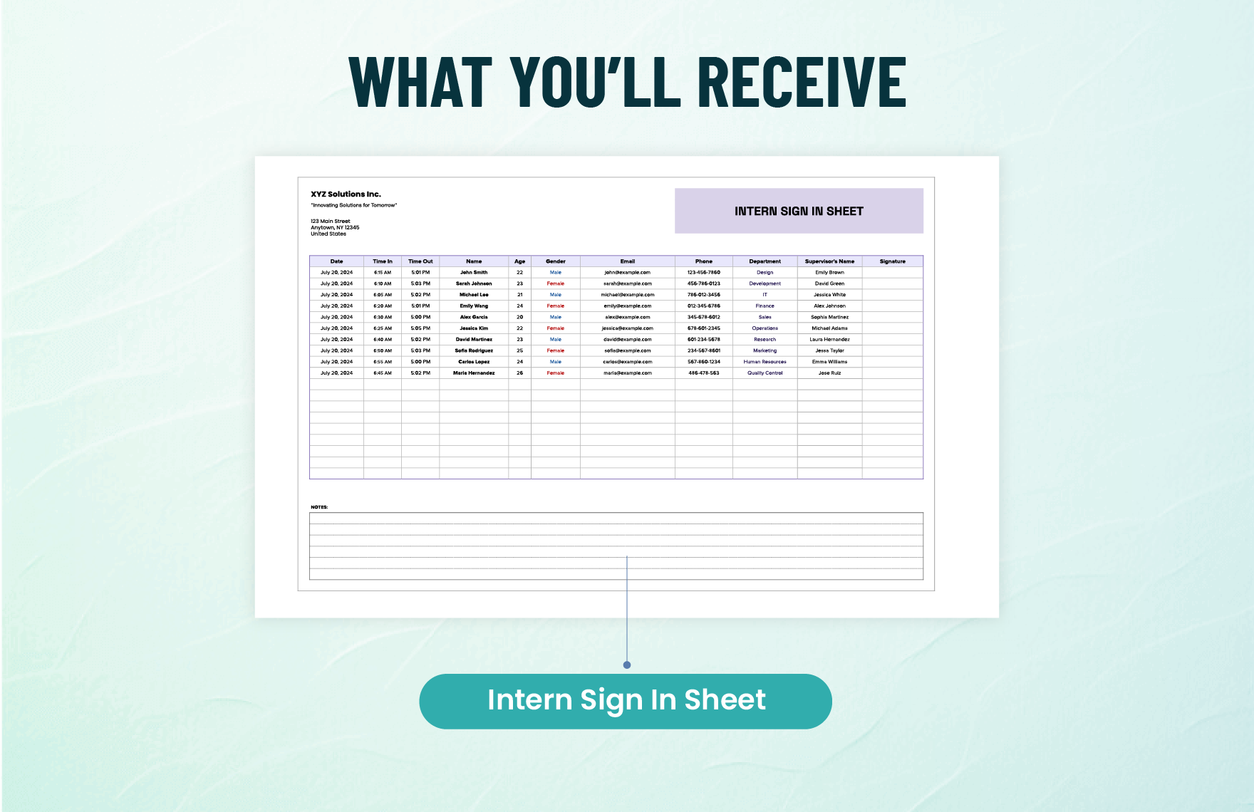 Intern Sign in Sheet Template