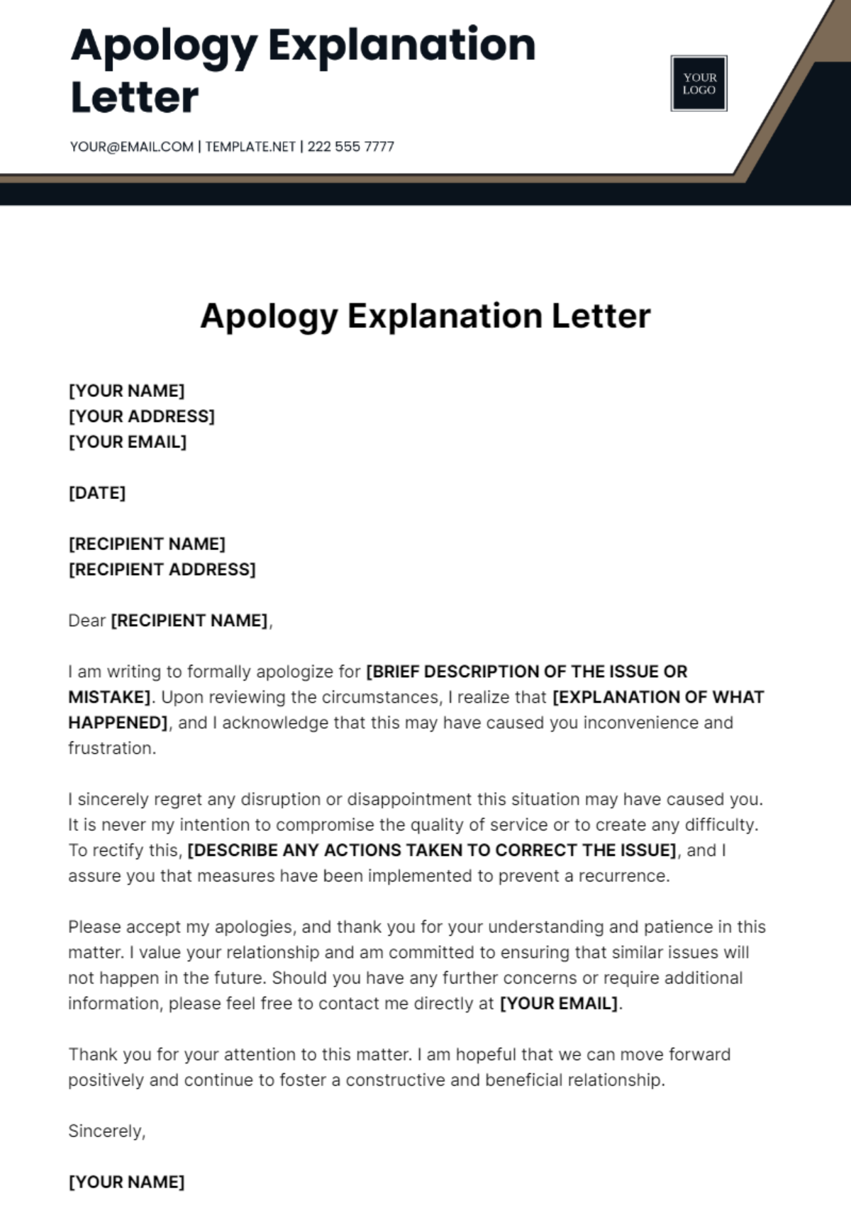 Apology Explanation Letter Template