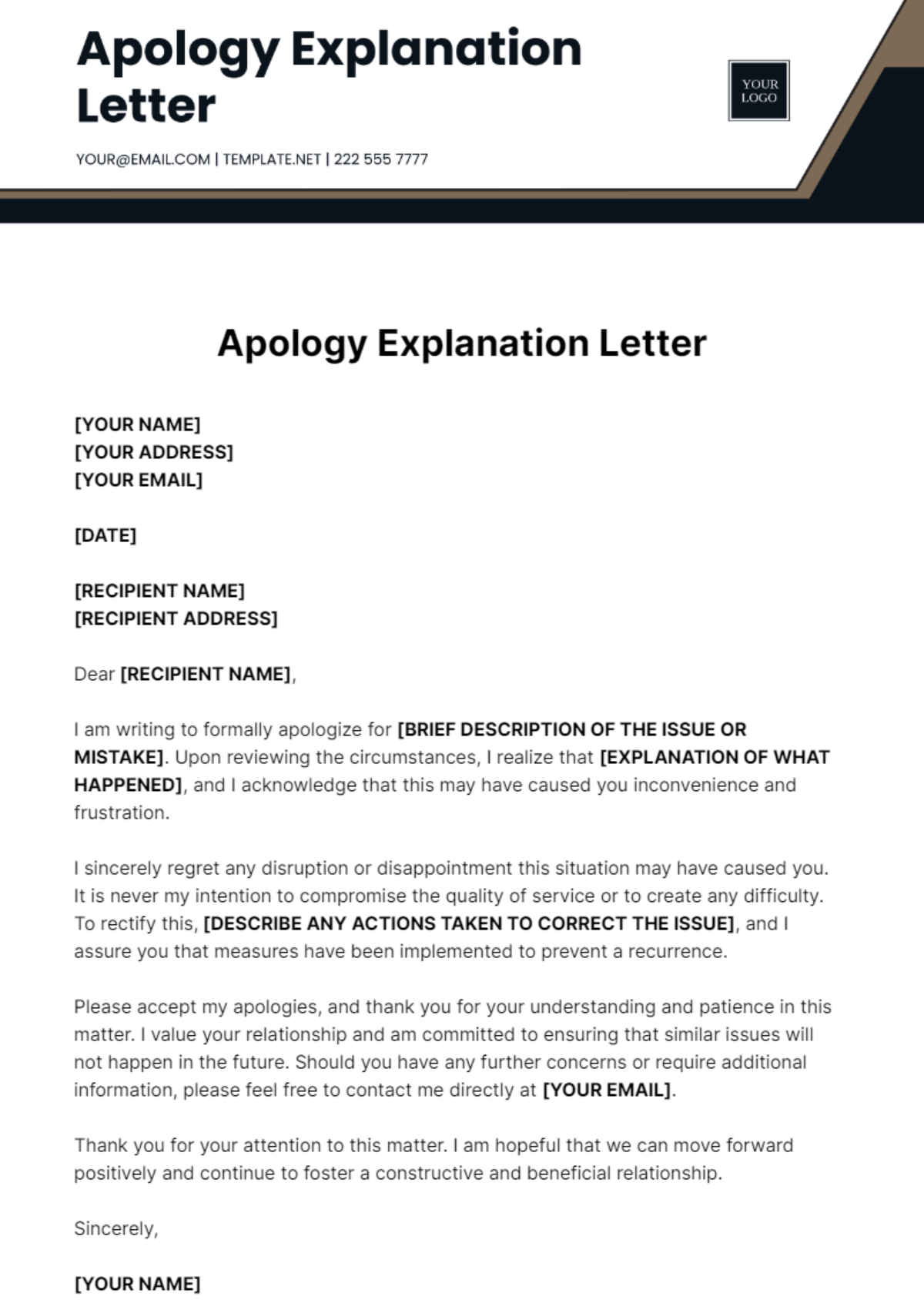 Apology Explanation Letter Template - Edit Online & Download