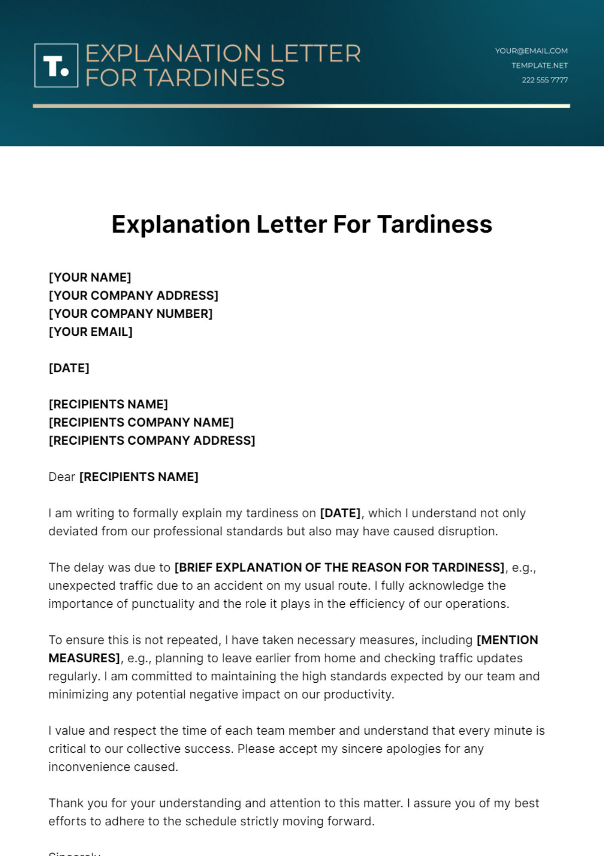 Free Explanation Letter For Tardiness Template to Edit Online