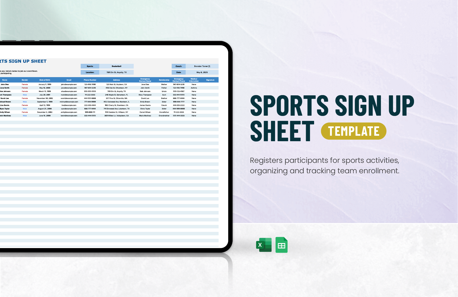 Free Sports Sign Up Sheet Template in Excel, Google Sheets