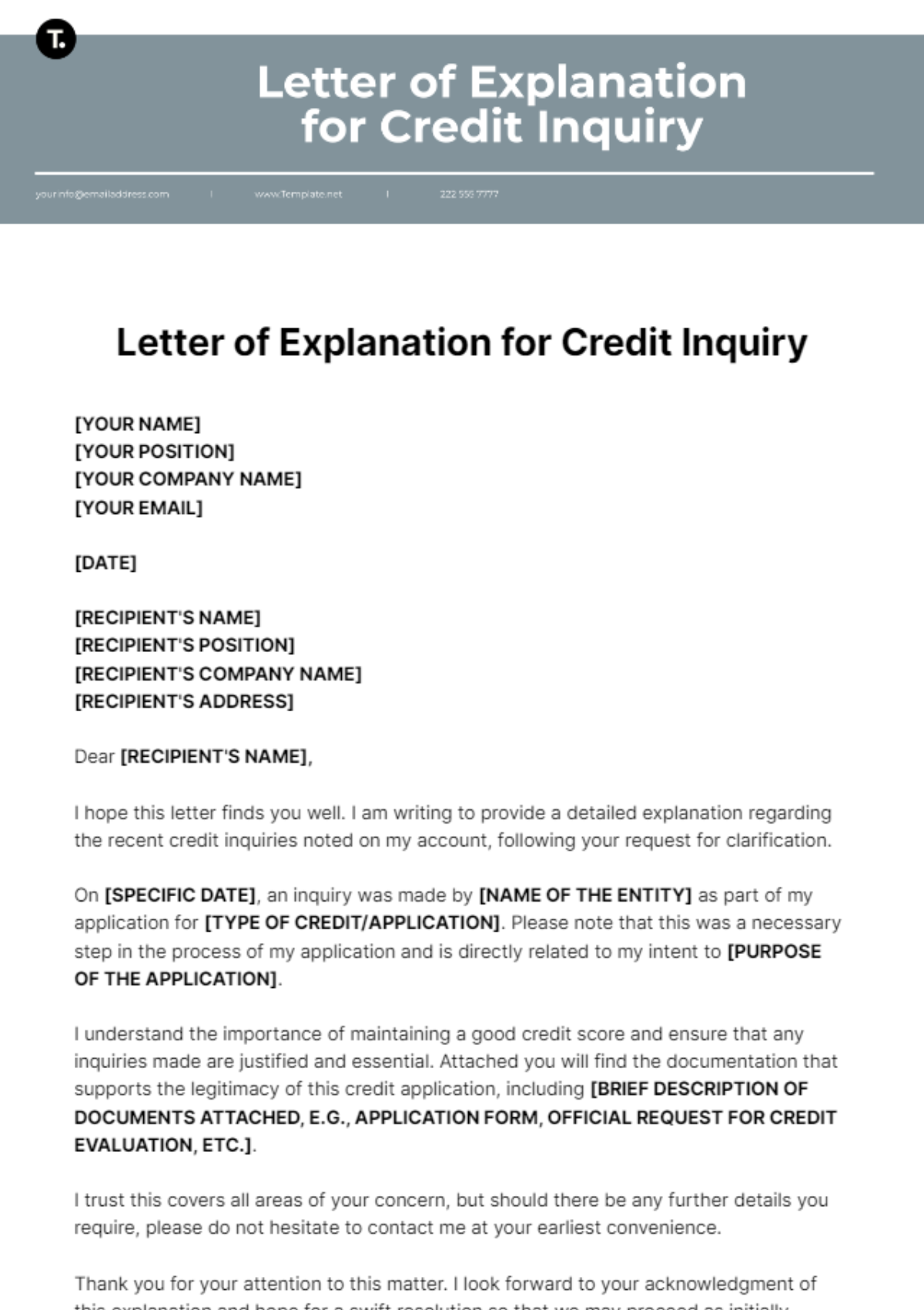 Letter Of Explanation Credit Inquiry Template - Edit Online & Download ...