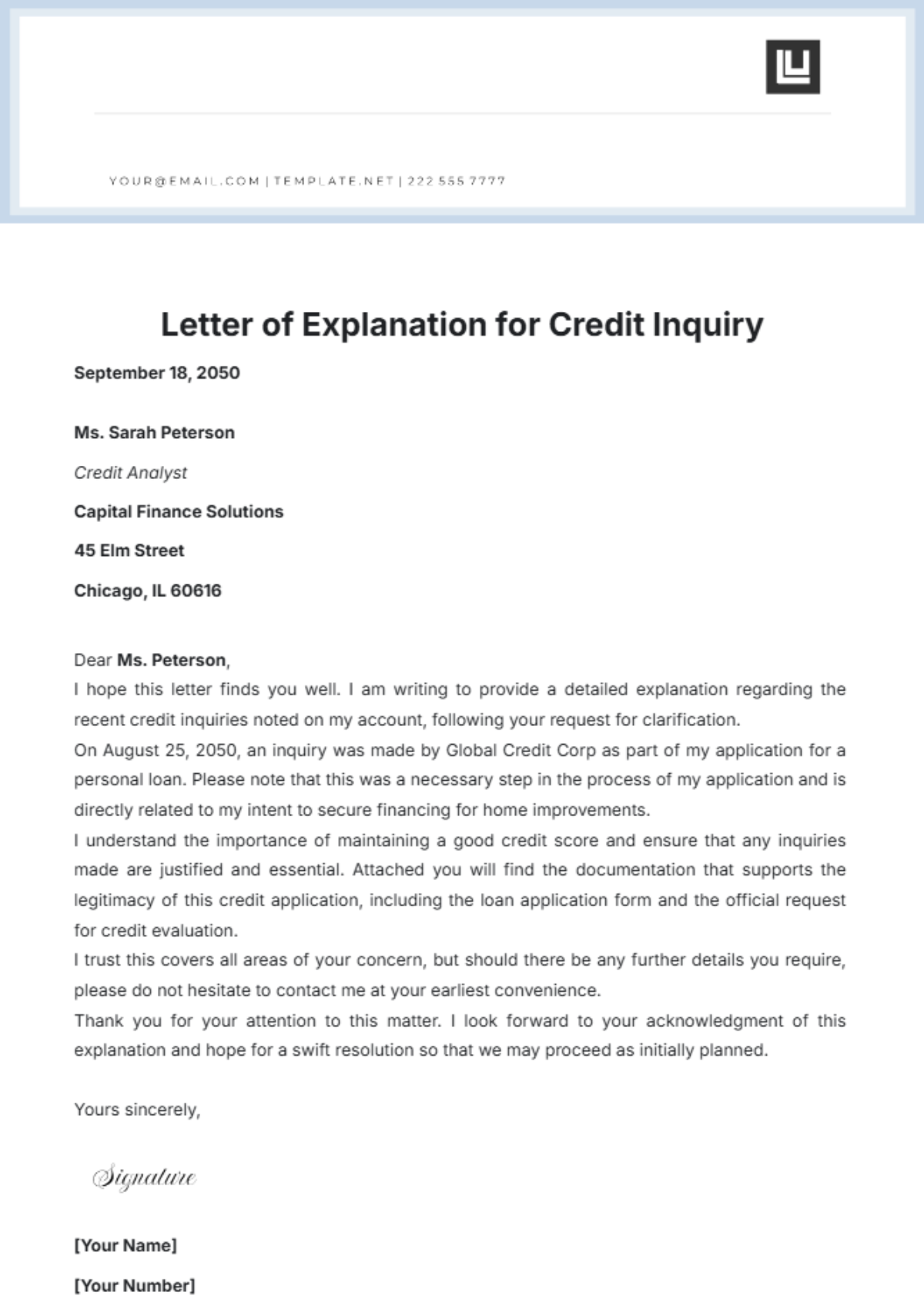 Letter Of Explanation Credit Inquiry Template - Edit Online & Download