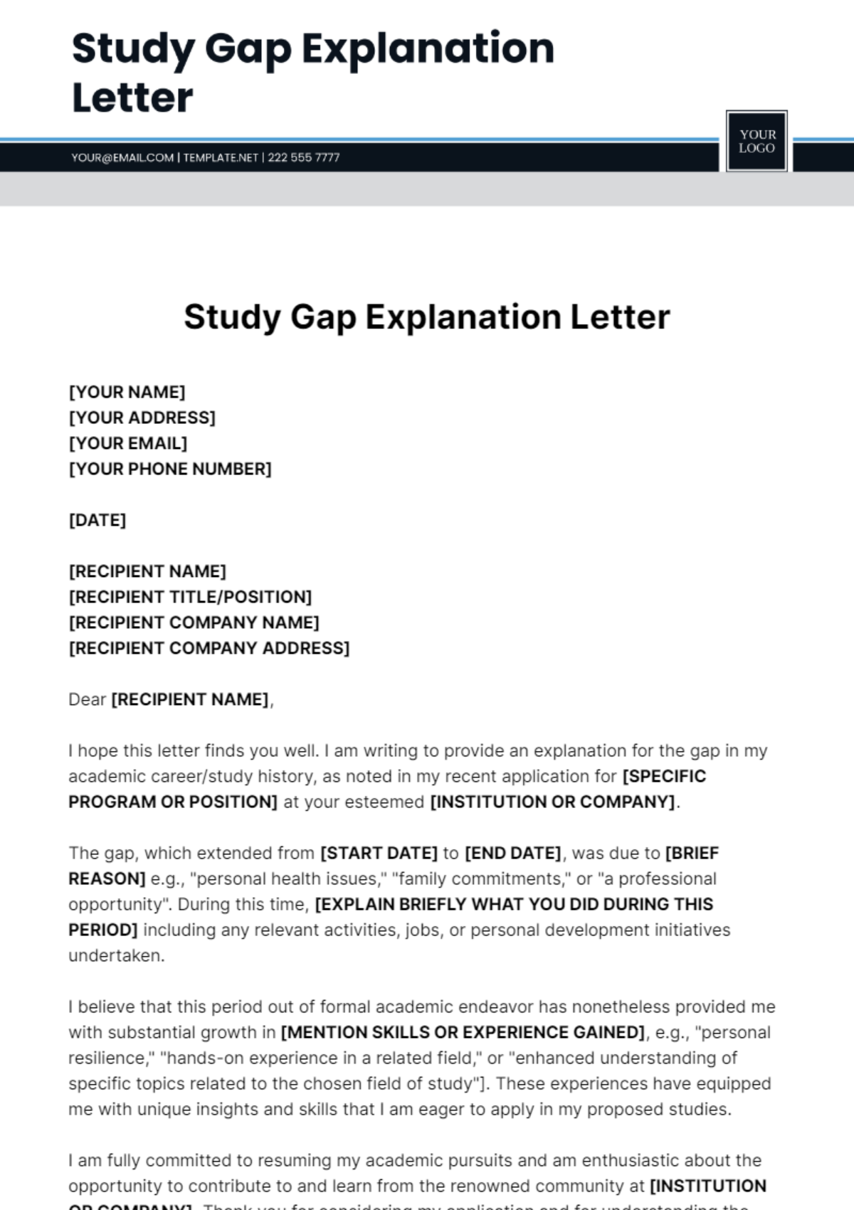 Study Gap Explanation Letter Template