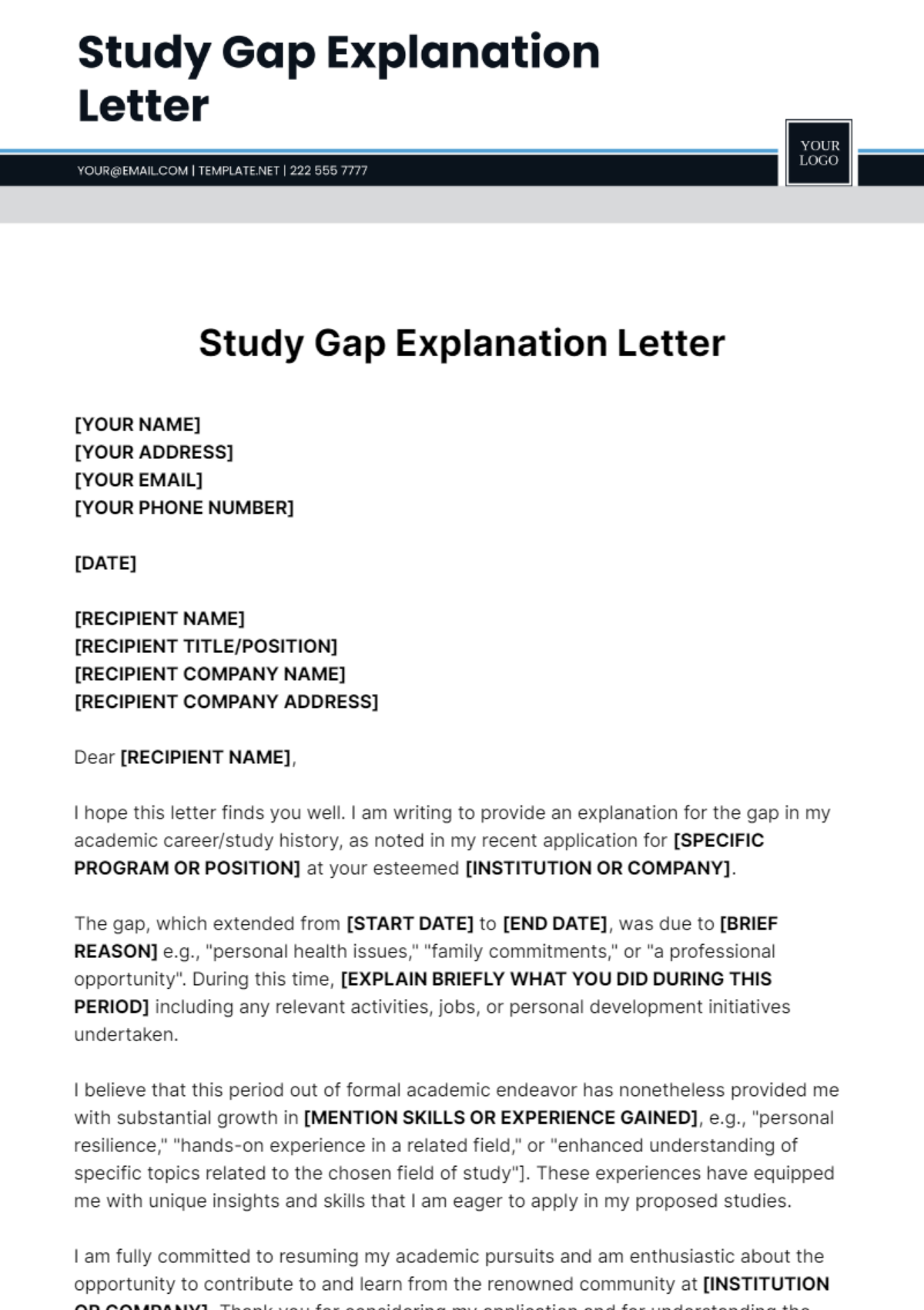 Free Study Gap Explanation Letter Template to Edit Online