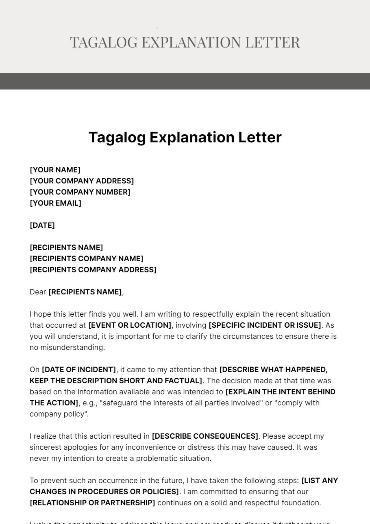 Tagalog Explanation Letter Template - Edit Online & Download