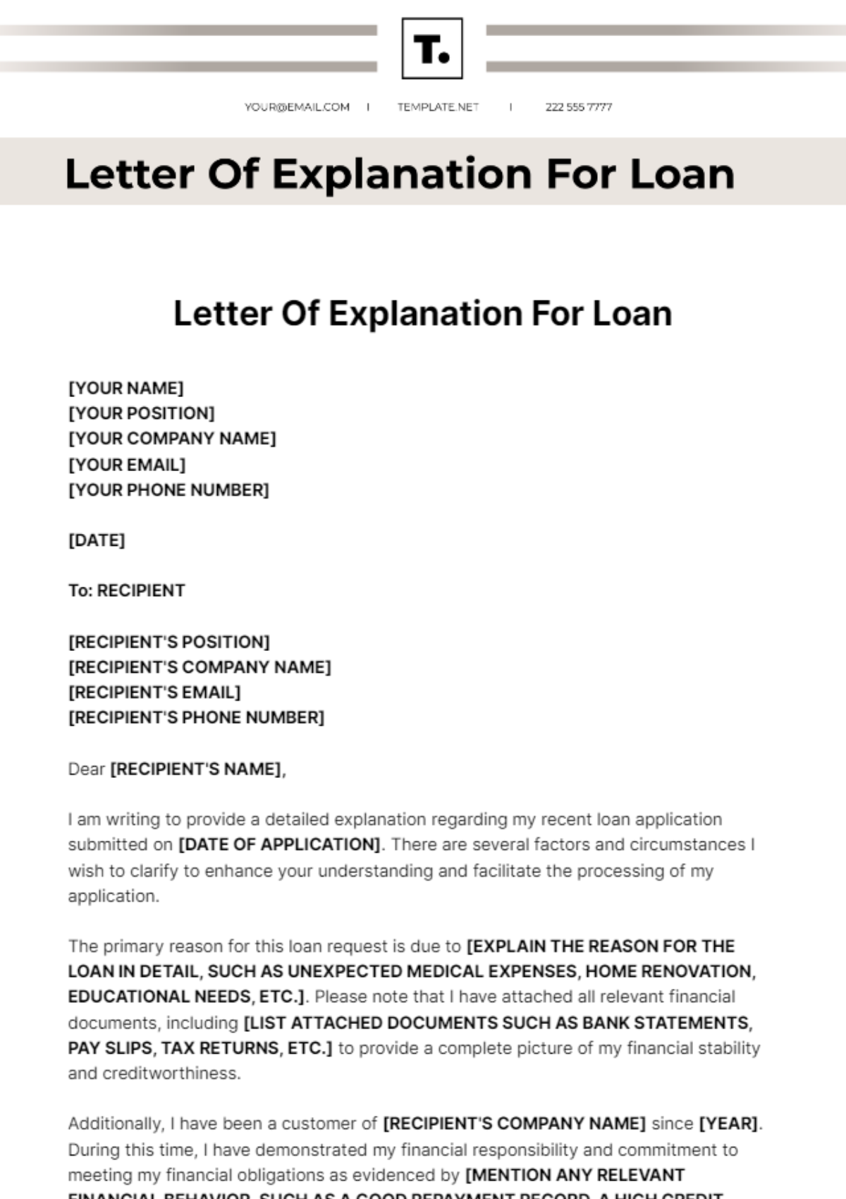 Letter Of Explanation For Loan Template - Edit Online & Download ...