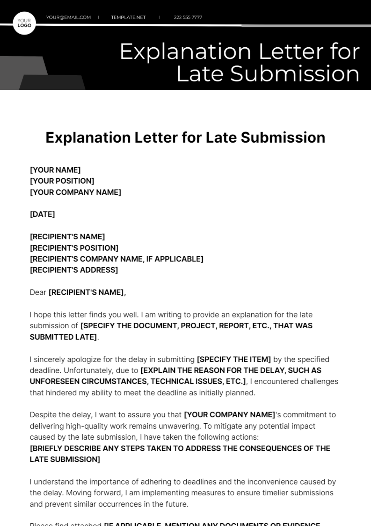 Explanation Letter For Late Submission Template