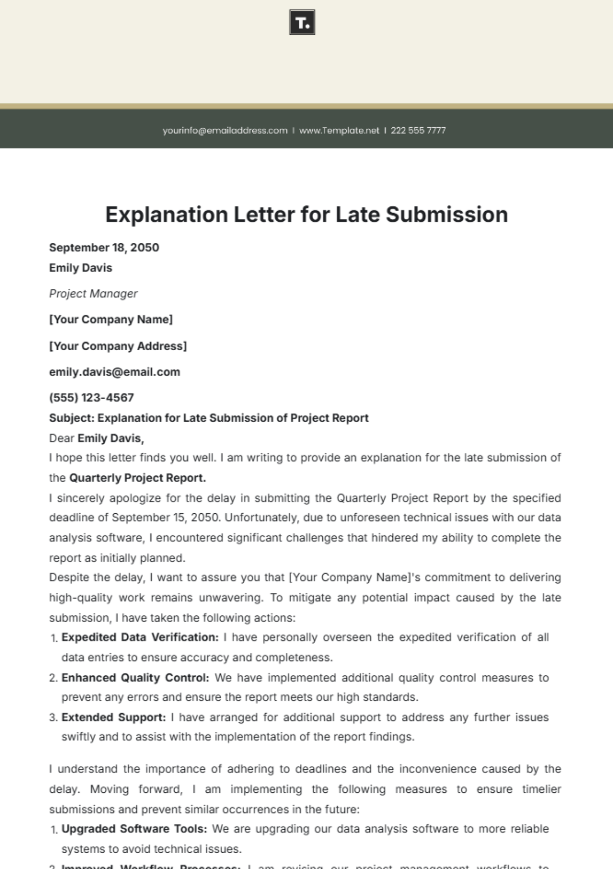 Free Explanation Letter For Late Submission Template