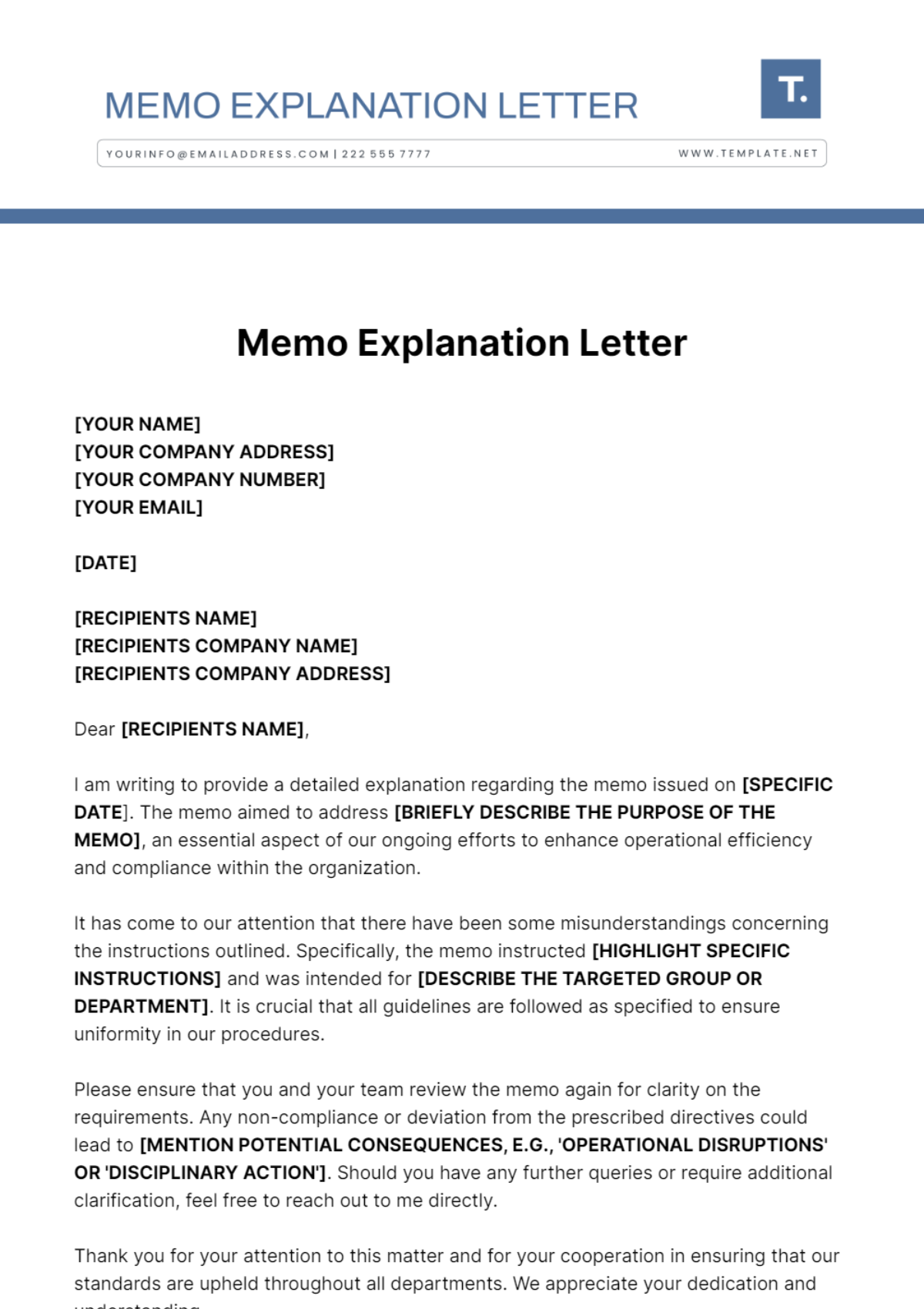 Memo Explanation Letter Template - Edit Online & Download