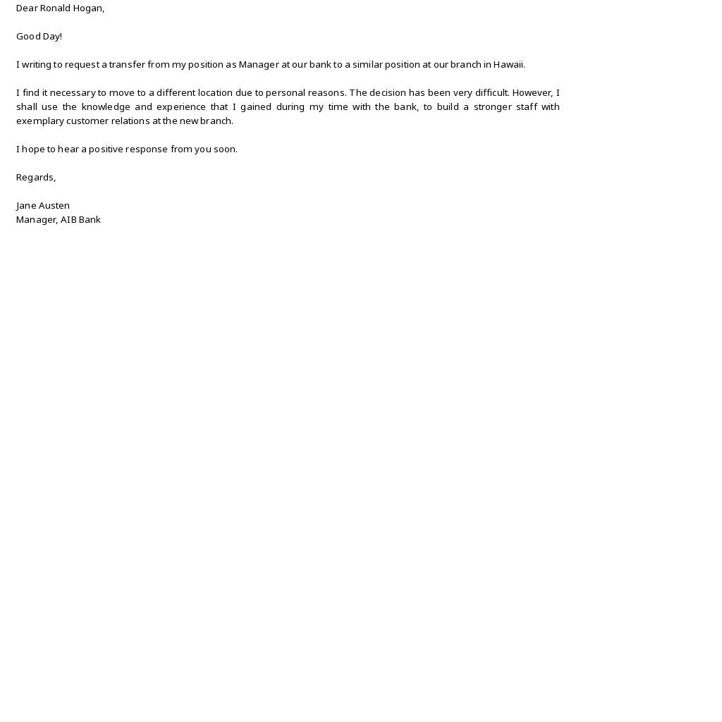 Transfer Request Letter for Bank Employee Template.jpe