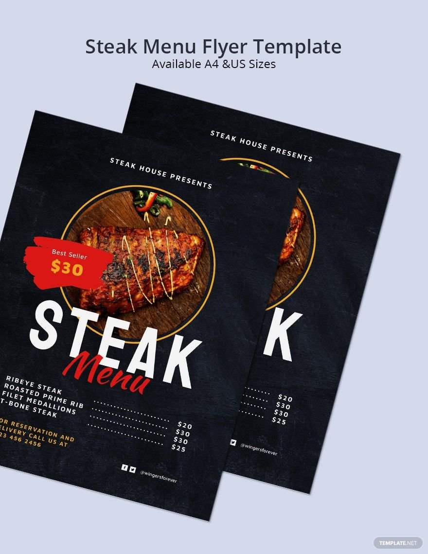 Free Steak Menu Flyer Template