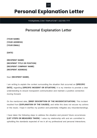Free Personal Explanation Letter Template to Edit Online