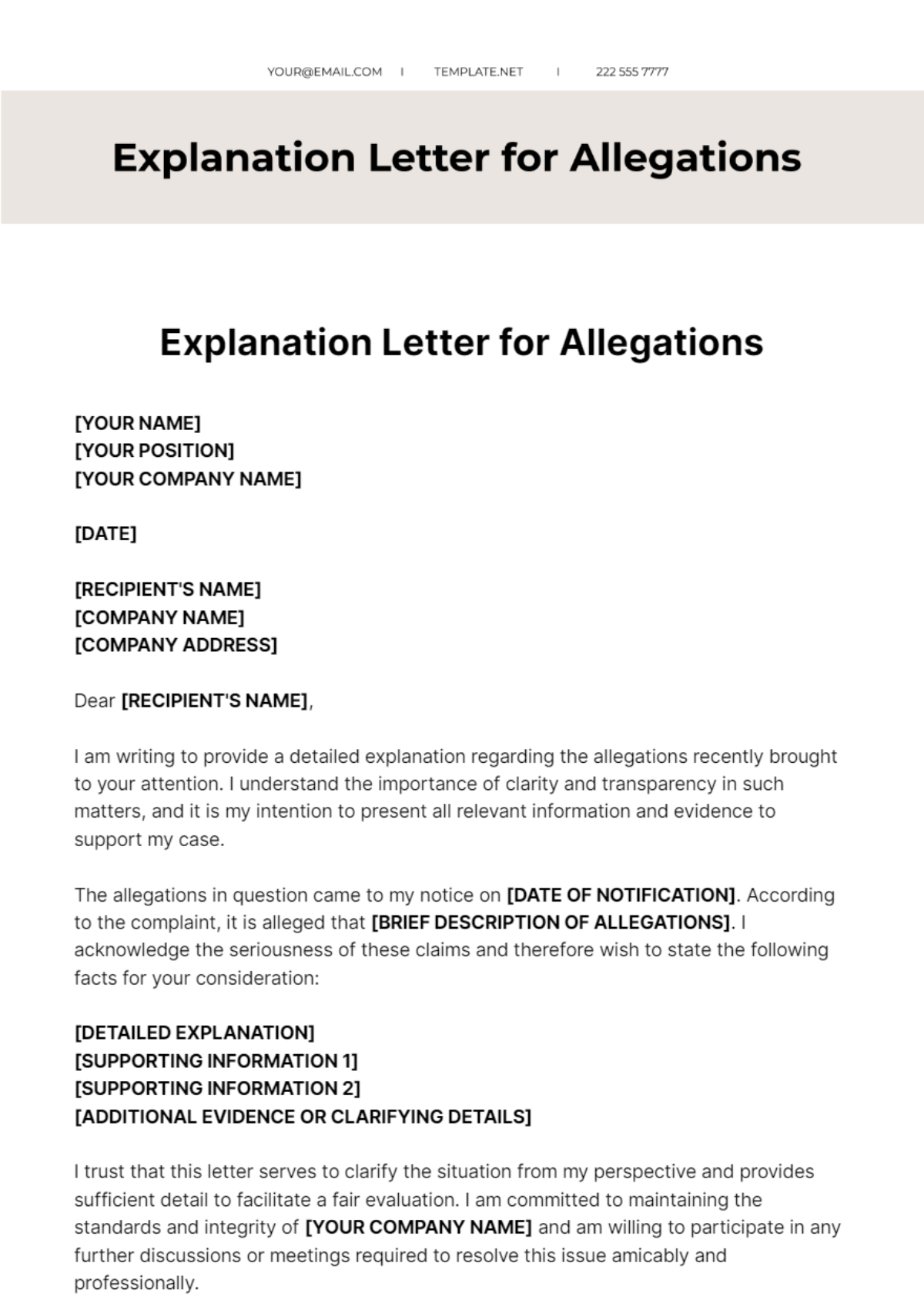 Explanation Letter For Allegations Template - Edit Online & Download