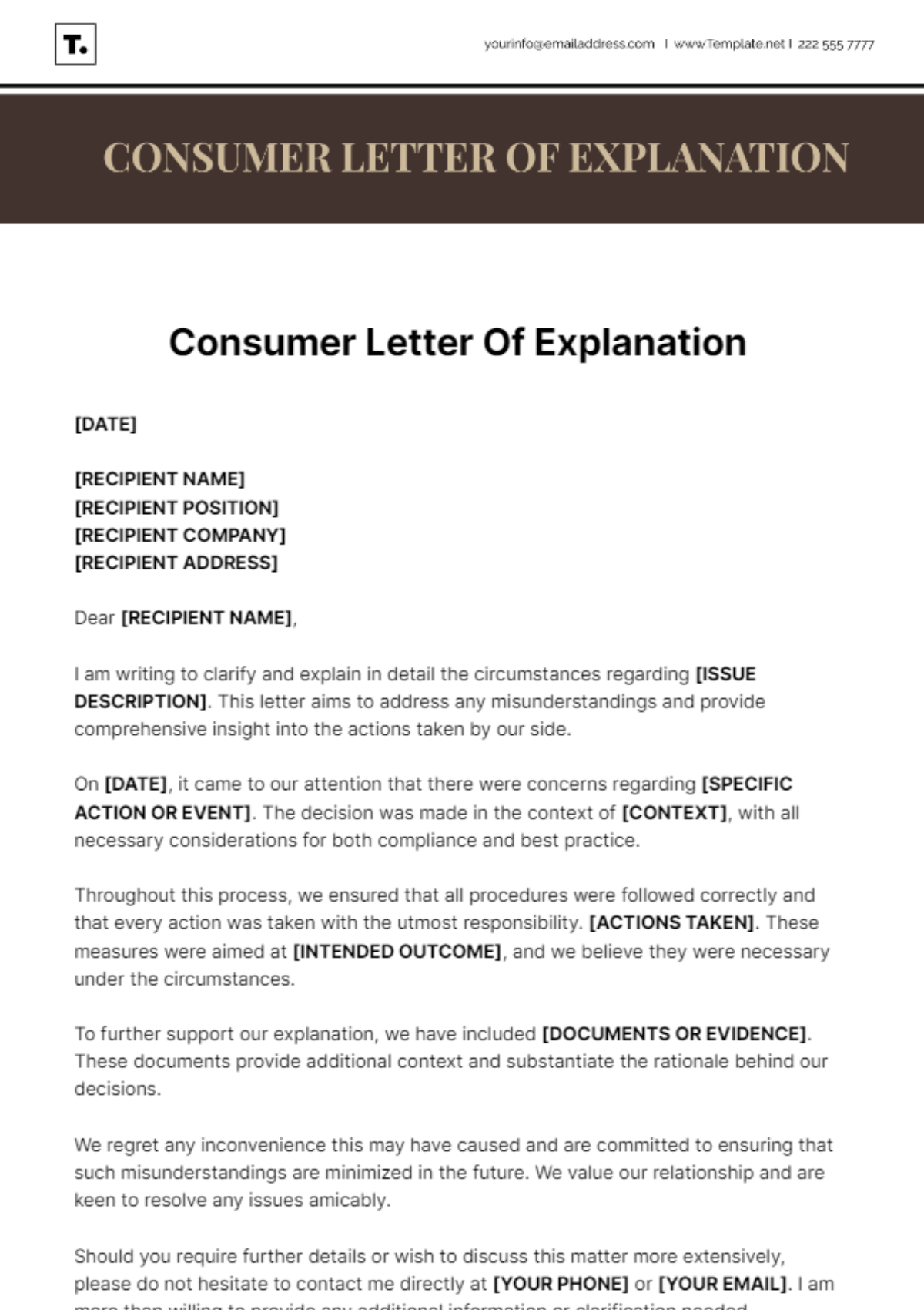 Consumer Letter Of Explanation Template