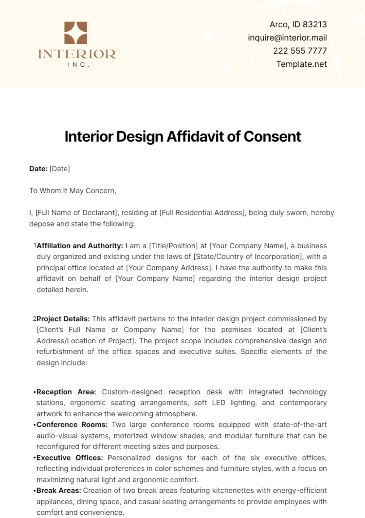 Interior Design Affidavit of Consent Template - Edit Online & Download