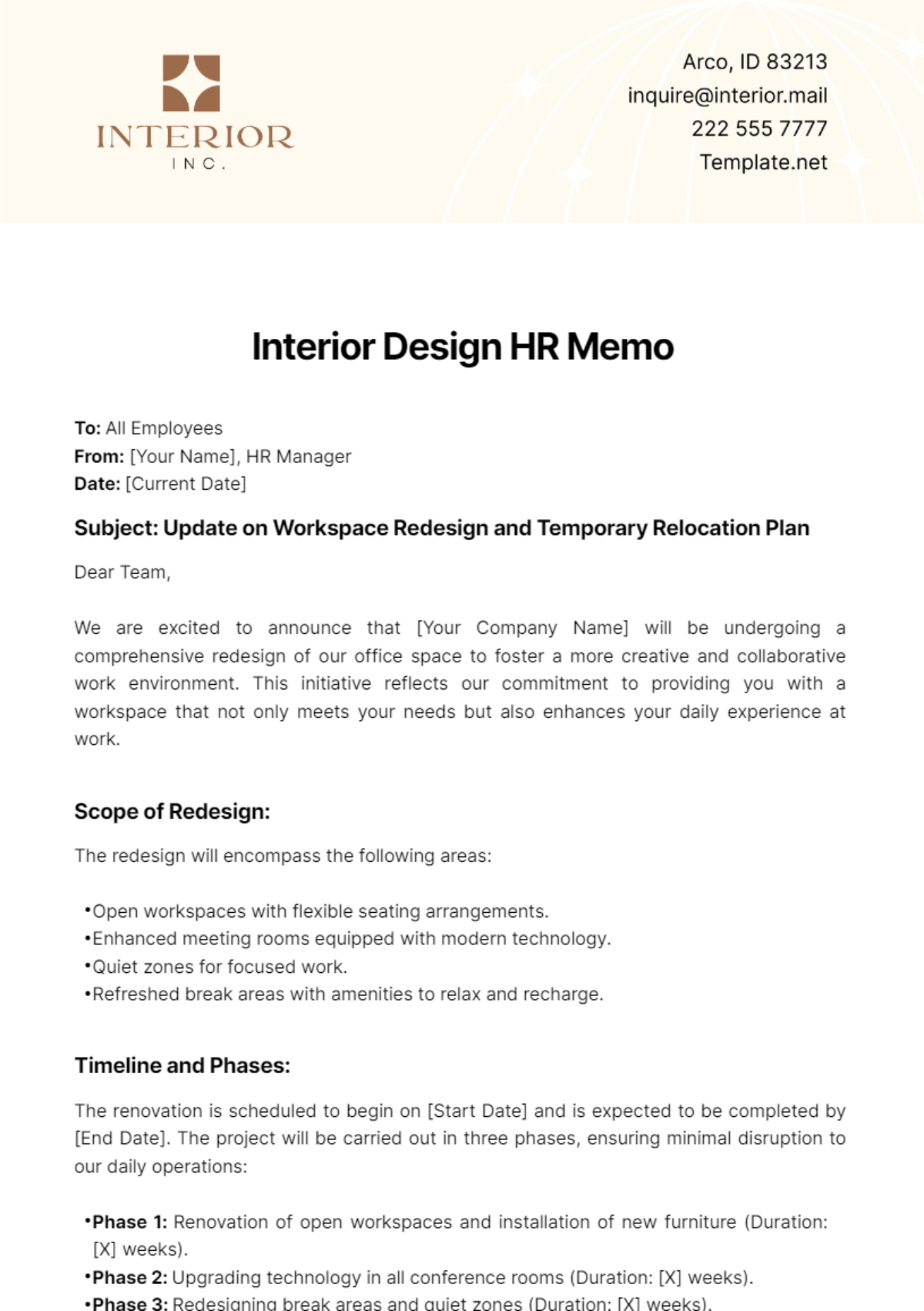 Interior Design HR Memo Template - Edit Online & Download