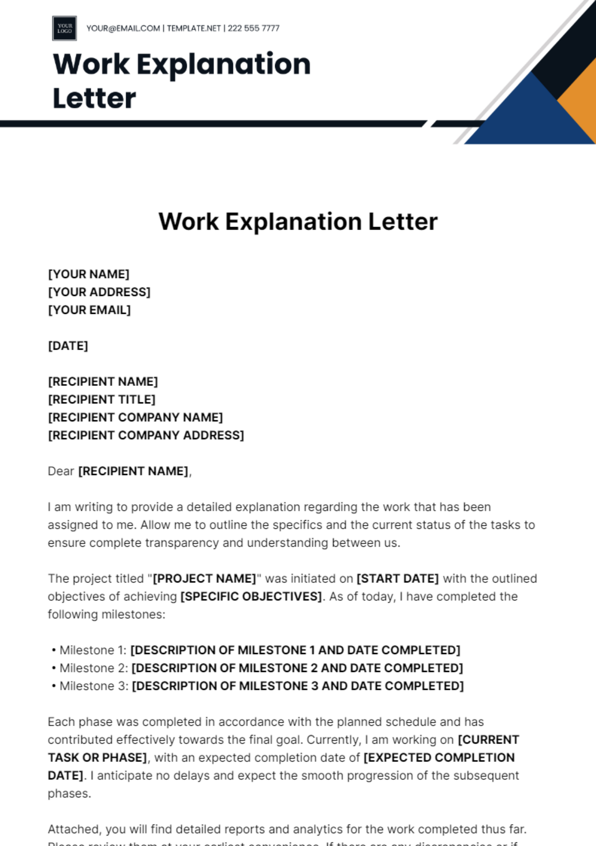 Work Explanation Letter Template - Edit Online & Download