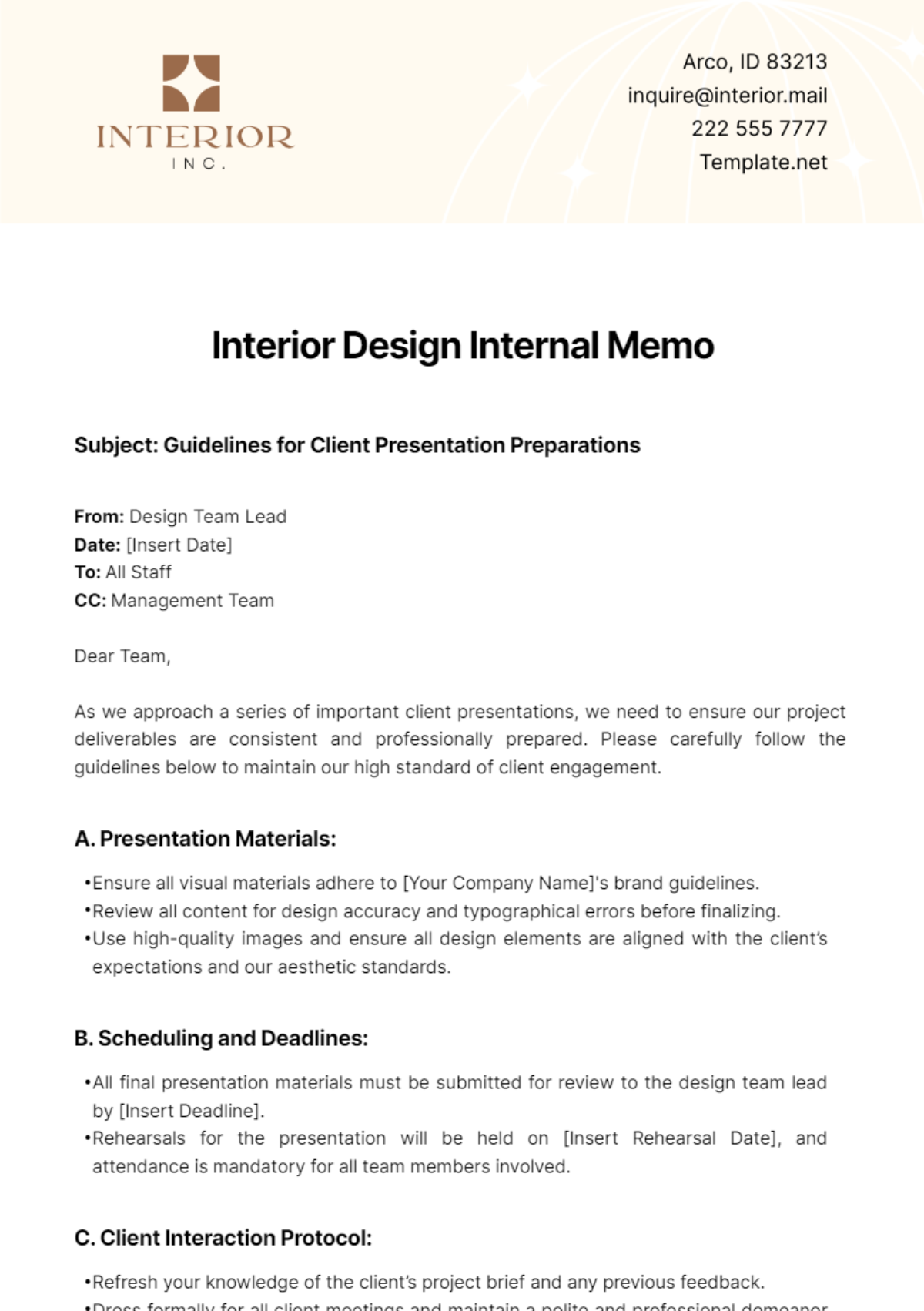 Interior Design Internal Memo Template - Edit Online & Download