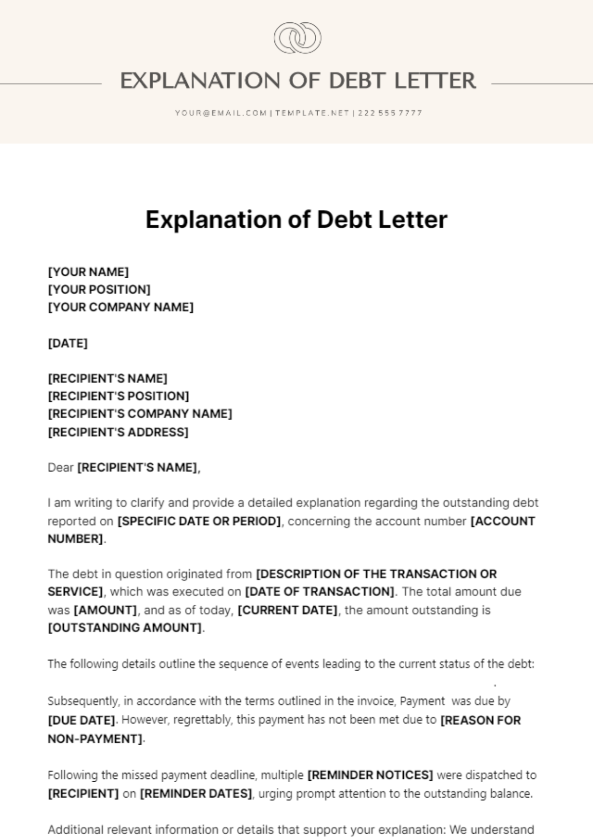 Explanation Of Debt Letter Template - Edit Online & Download