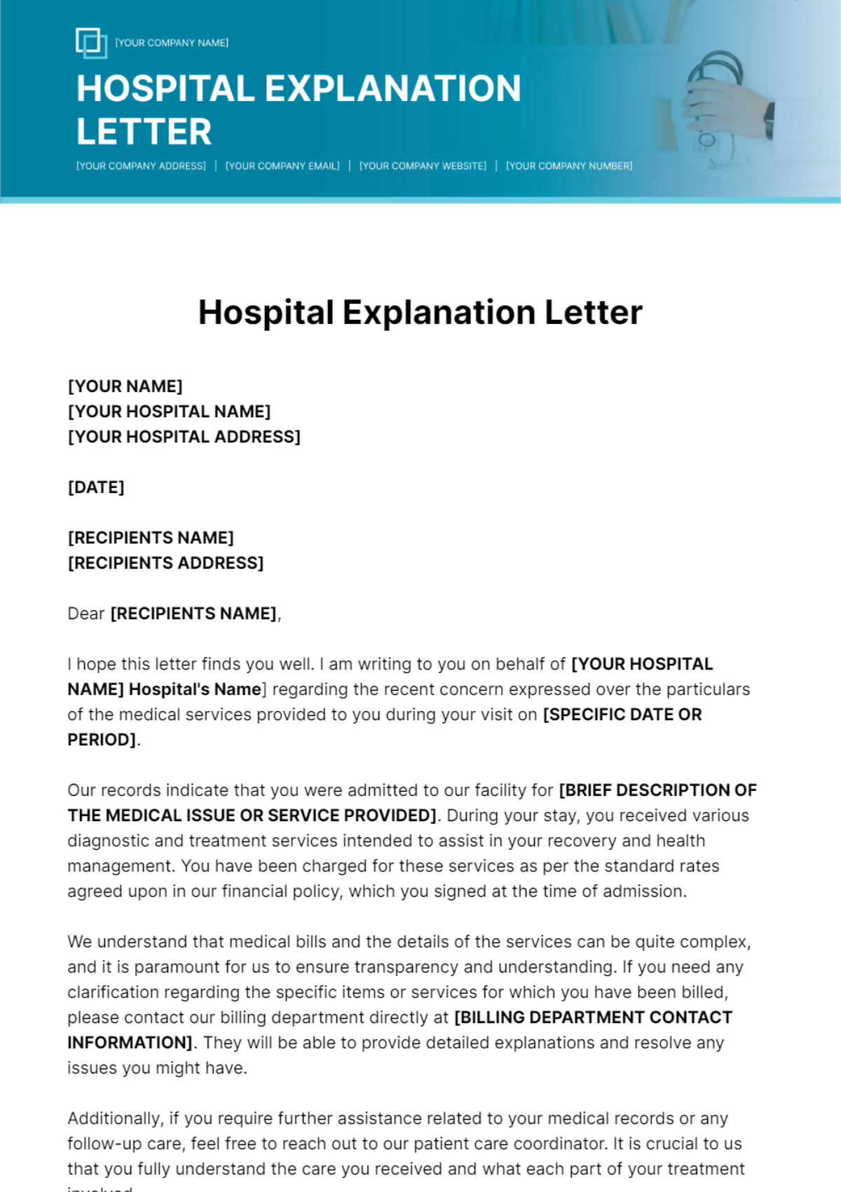 Hospital Explanation Letter Template - Edit Online & Download