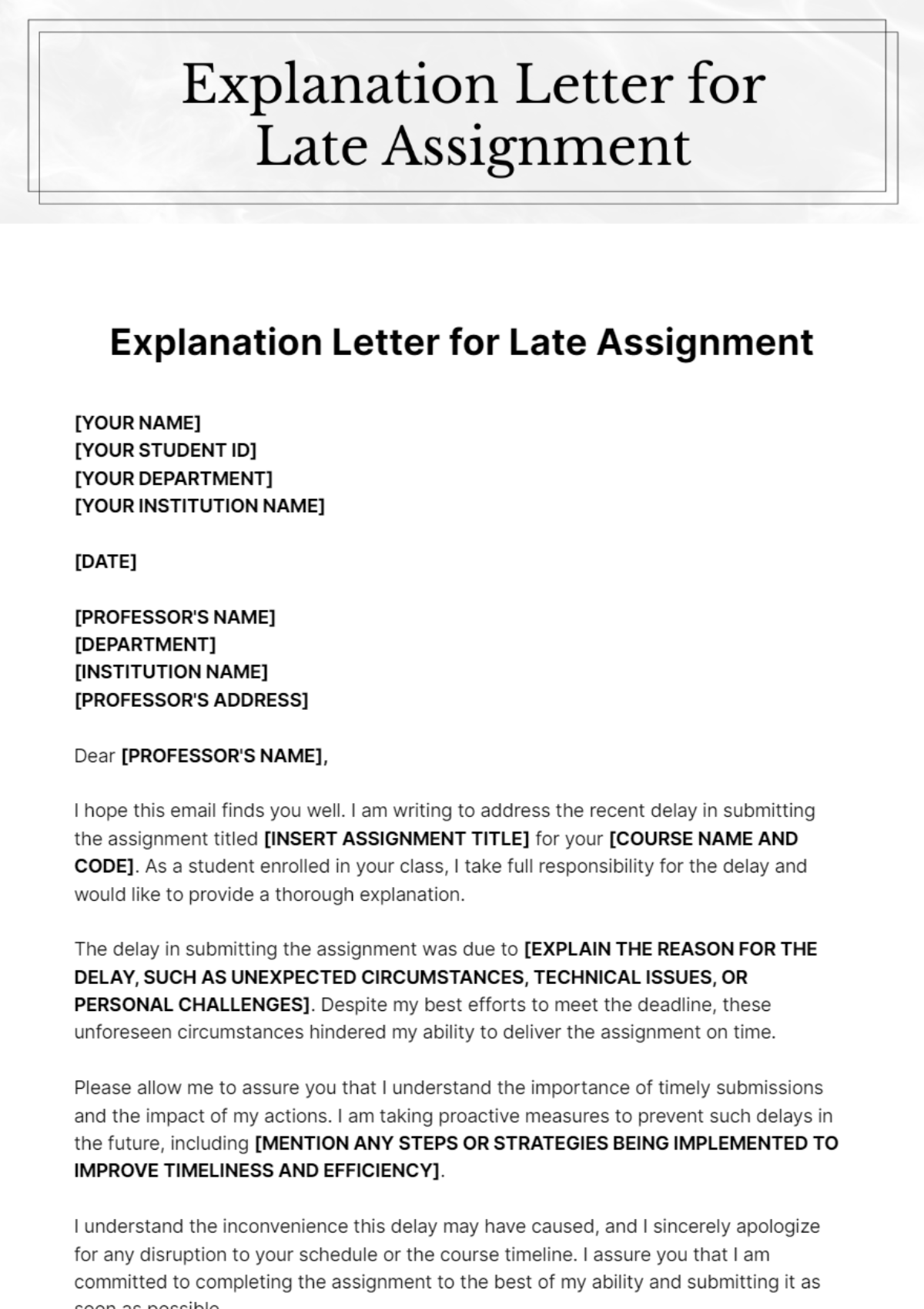 Free Explanation Letter For Late Assignment Template