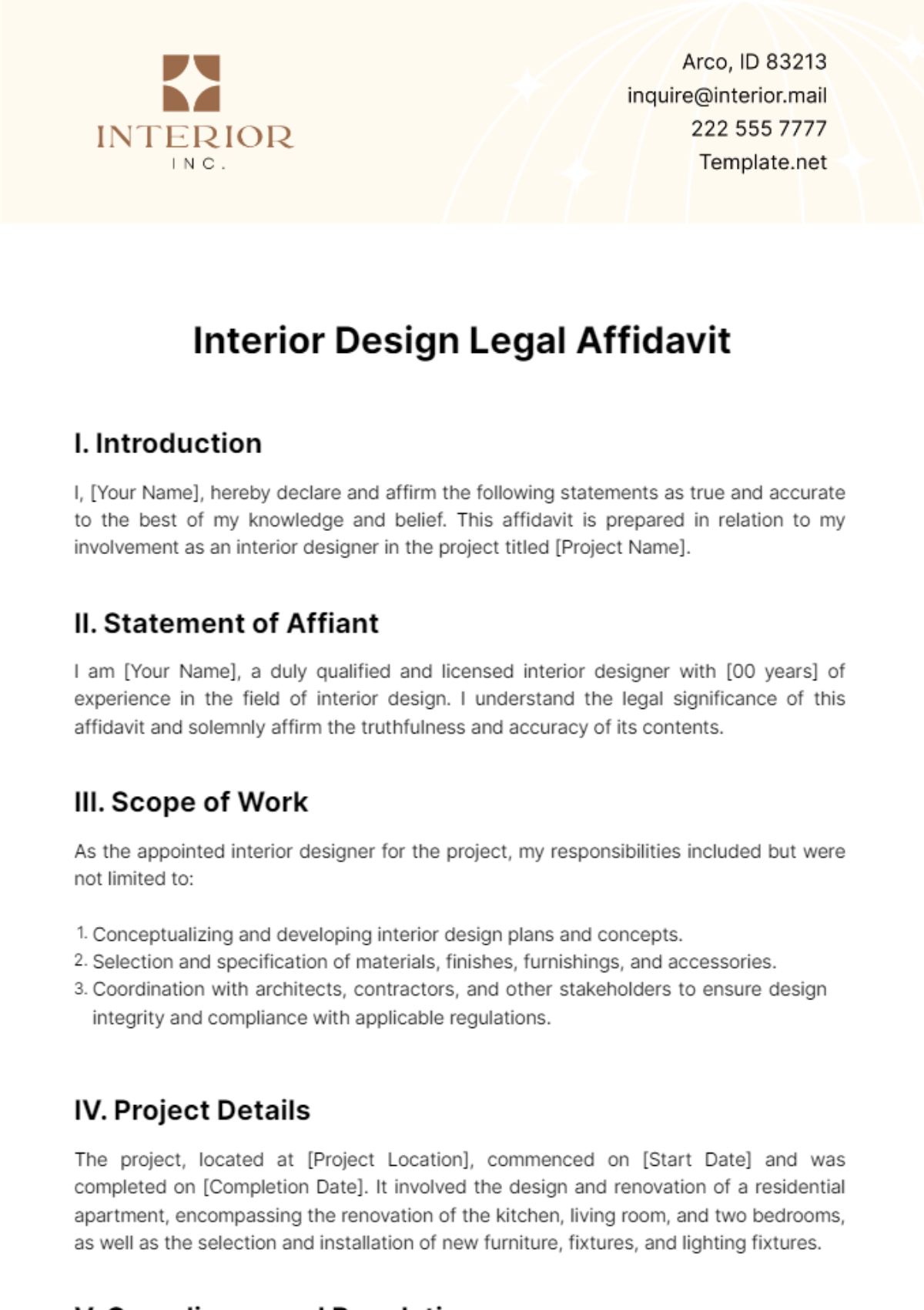 Interior Design Legal Affidavit Template - Edit Online & Download