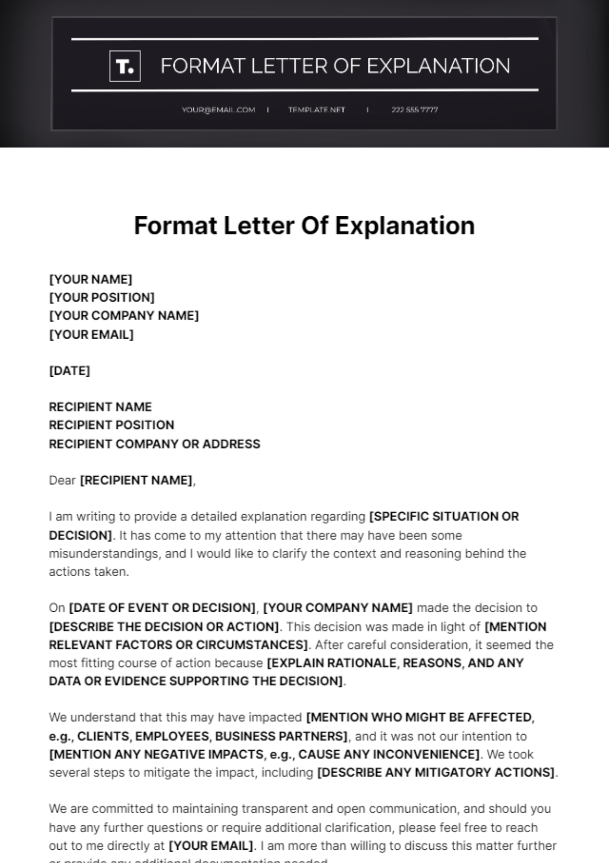 Format Letter Of Explanation Template - Edit Online & Download