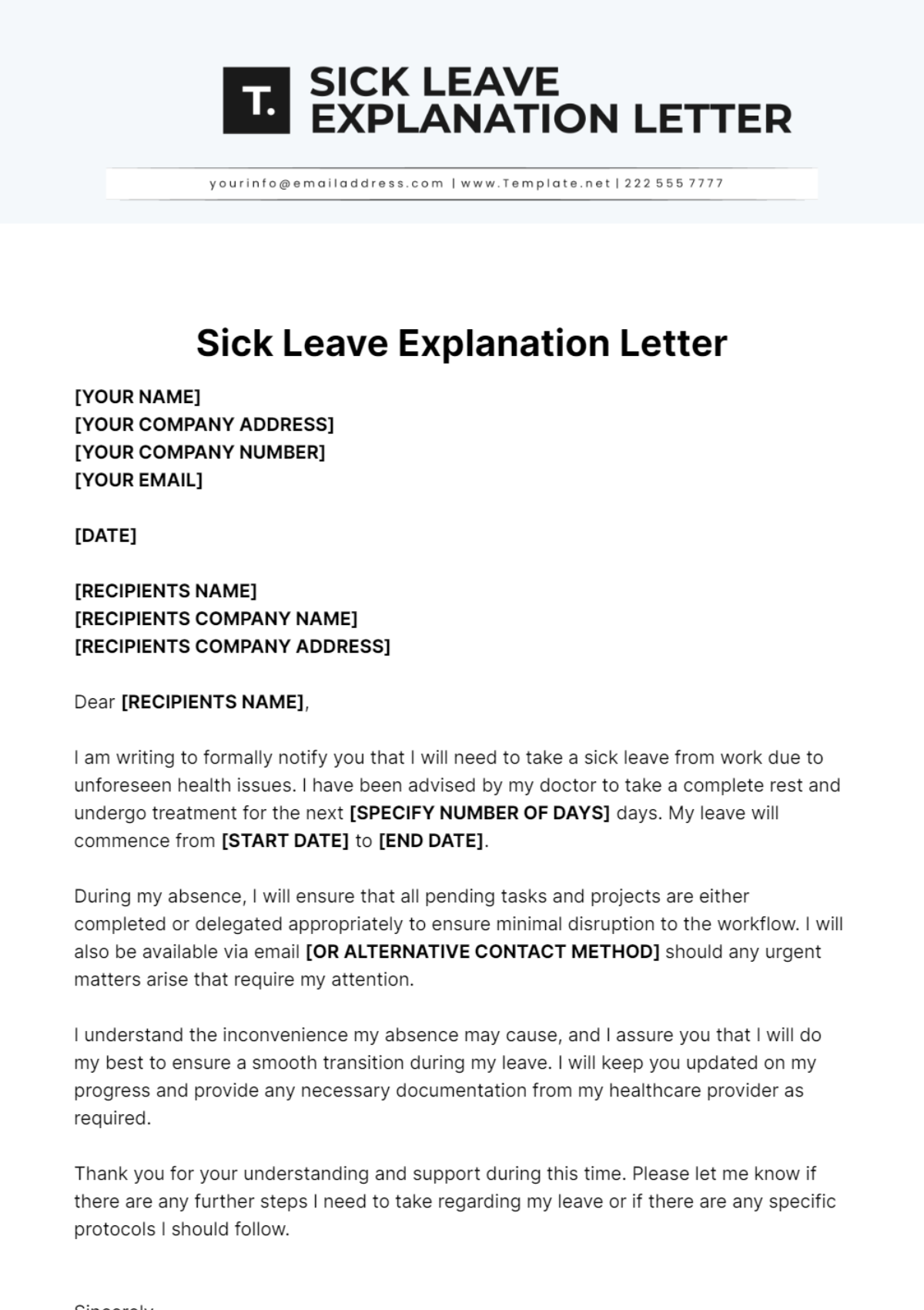 Sick Leave Explanation Letter Template - Edit Online & Download