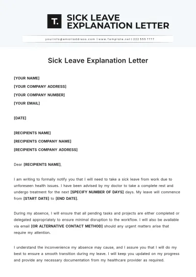 Free Sick Leave Explanation Letter Template to Edit Online