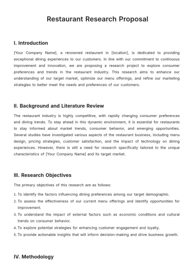 Free Restaurant Research Proposal Template to Edit Online