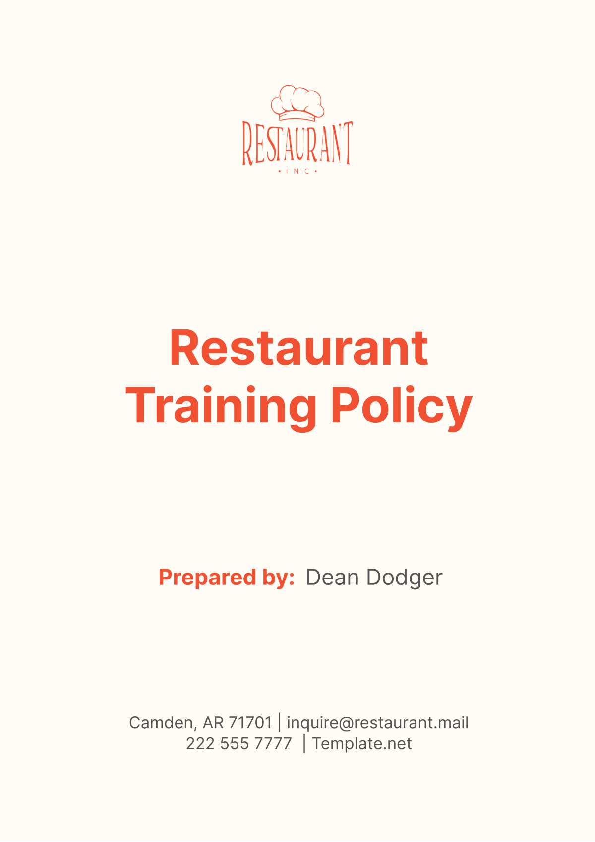 Restaurant Training Policy Template - Edit Online & Download