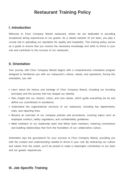 Free Restaurant Training Policy Template to Edit Online