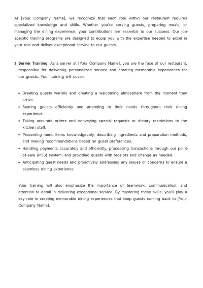Free Restaurant Training Policy Template to Edit Online