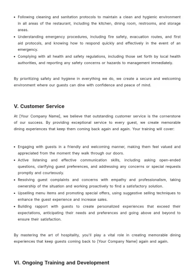 Free Restaurant Training Policy Template to Edit Online
