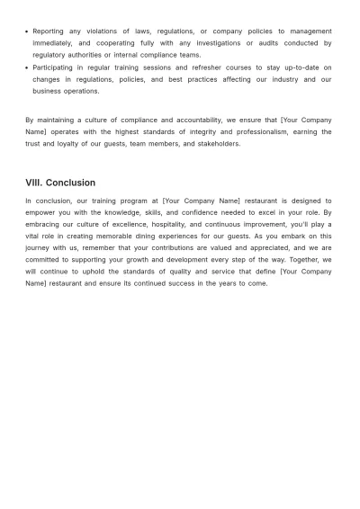 Free Restaurant Training Policy Template to Edit Online