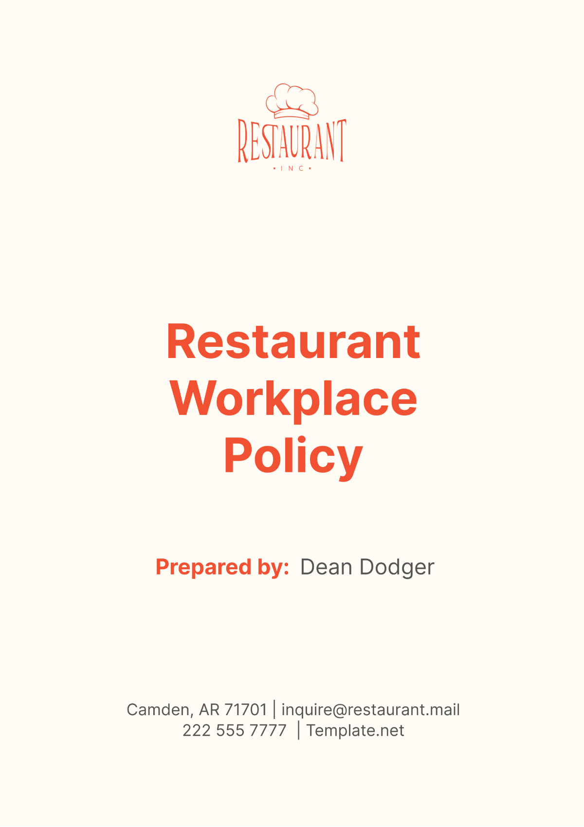 Restaurant Workplace Policy Template - Edit Online & Download