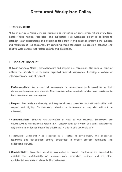 Free Restaurant Workplace Policy Template to Edit Online