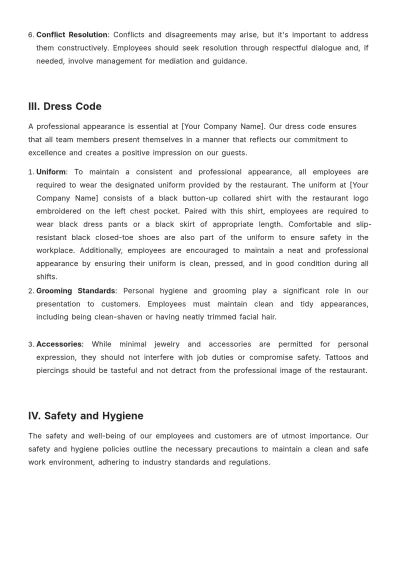 Free Restaurant Workplace Policy Template to Edit Online