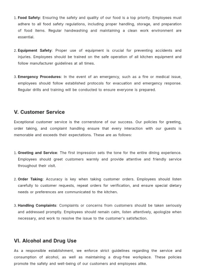 Free Restaurant Workplace Policy Template to Edit Online
