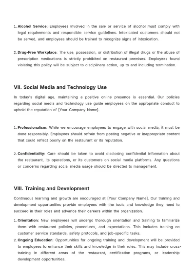 Free Restaurant Workplace Policy Template to Edit Online