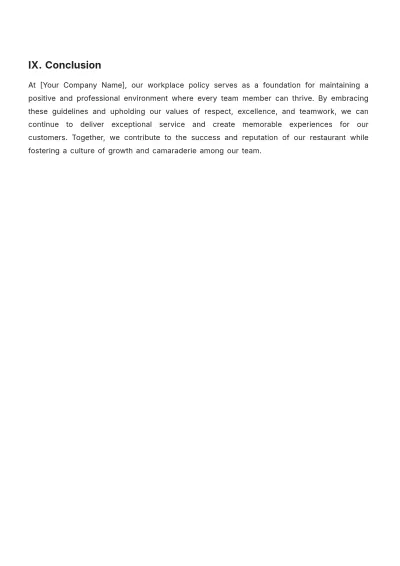 Free Restaurant Workplace Policy Template to Edit Online