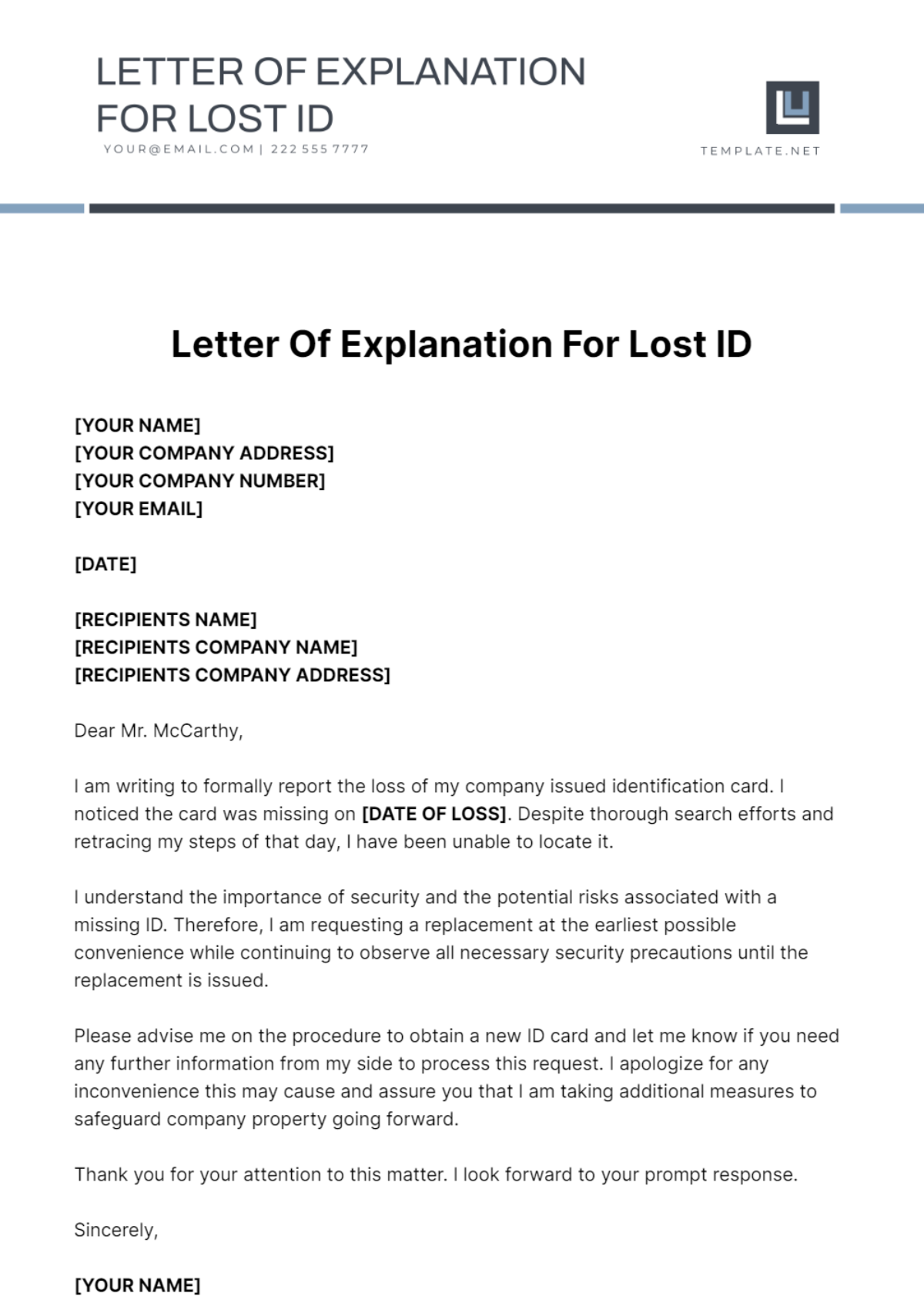 Letter Of Explanation For Lost ID Template - Edit Online & Download