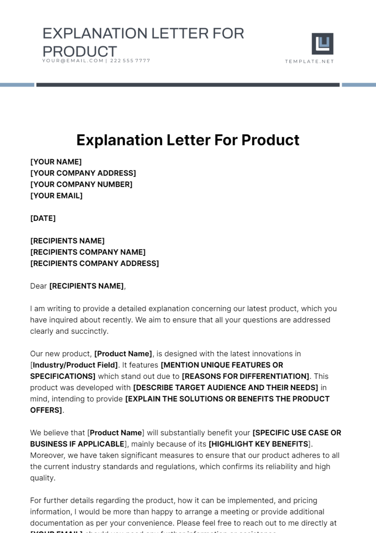 Explanation Letter For Product Template - Edit Online & Download