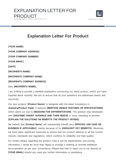 Free Explanation Letter For Product Template to Edit Online