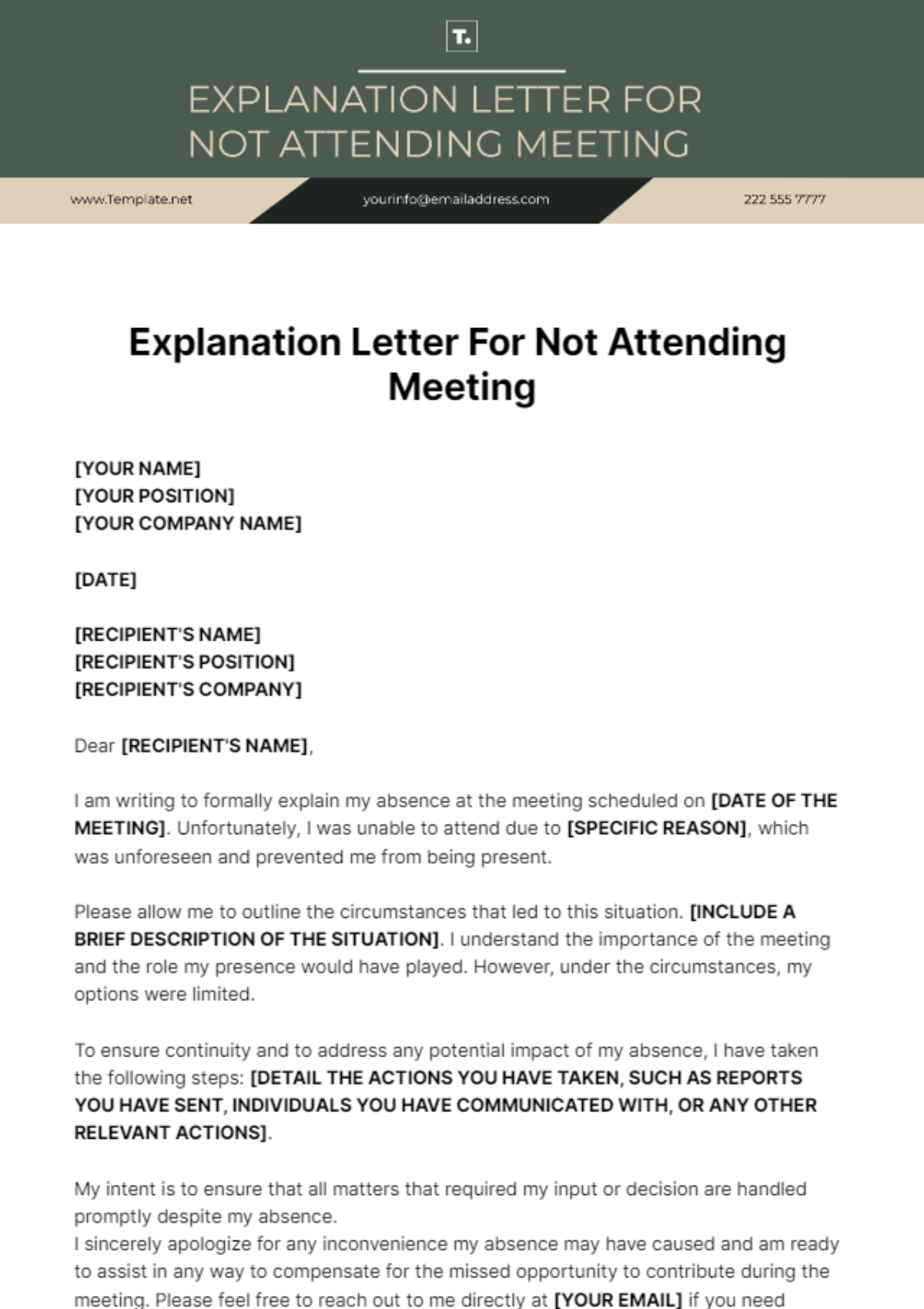 Explanation Letter For Not Attending Meeting Template Edit Online And Download Example 