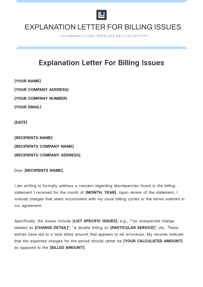 Free Explanation Letter For Billing Issues Template to Edit Online