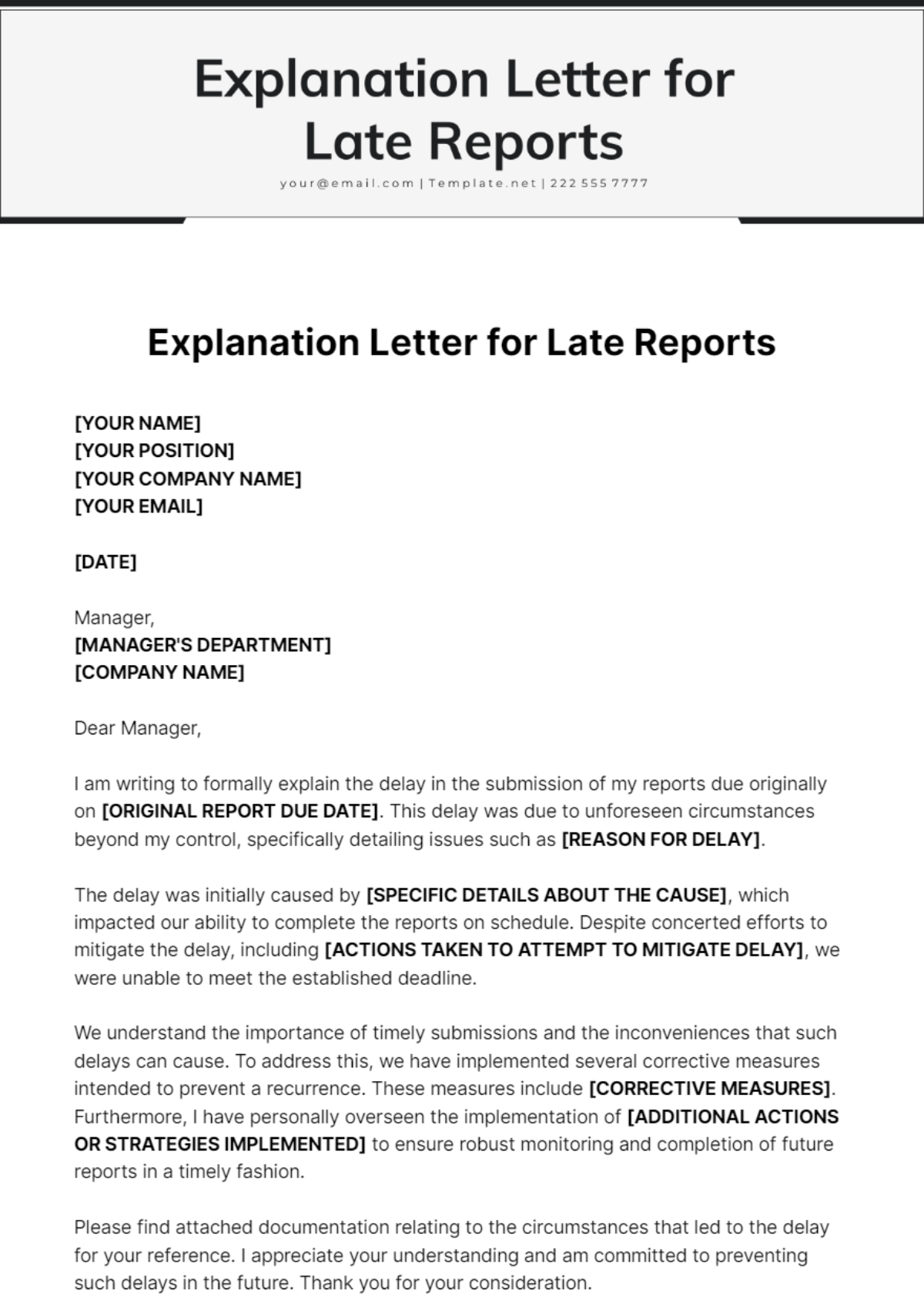 Explanation Letter For Late Reports Template - Edit Online & Download